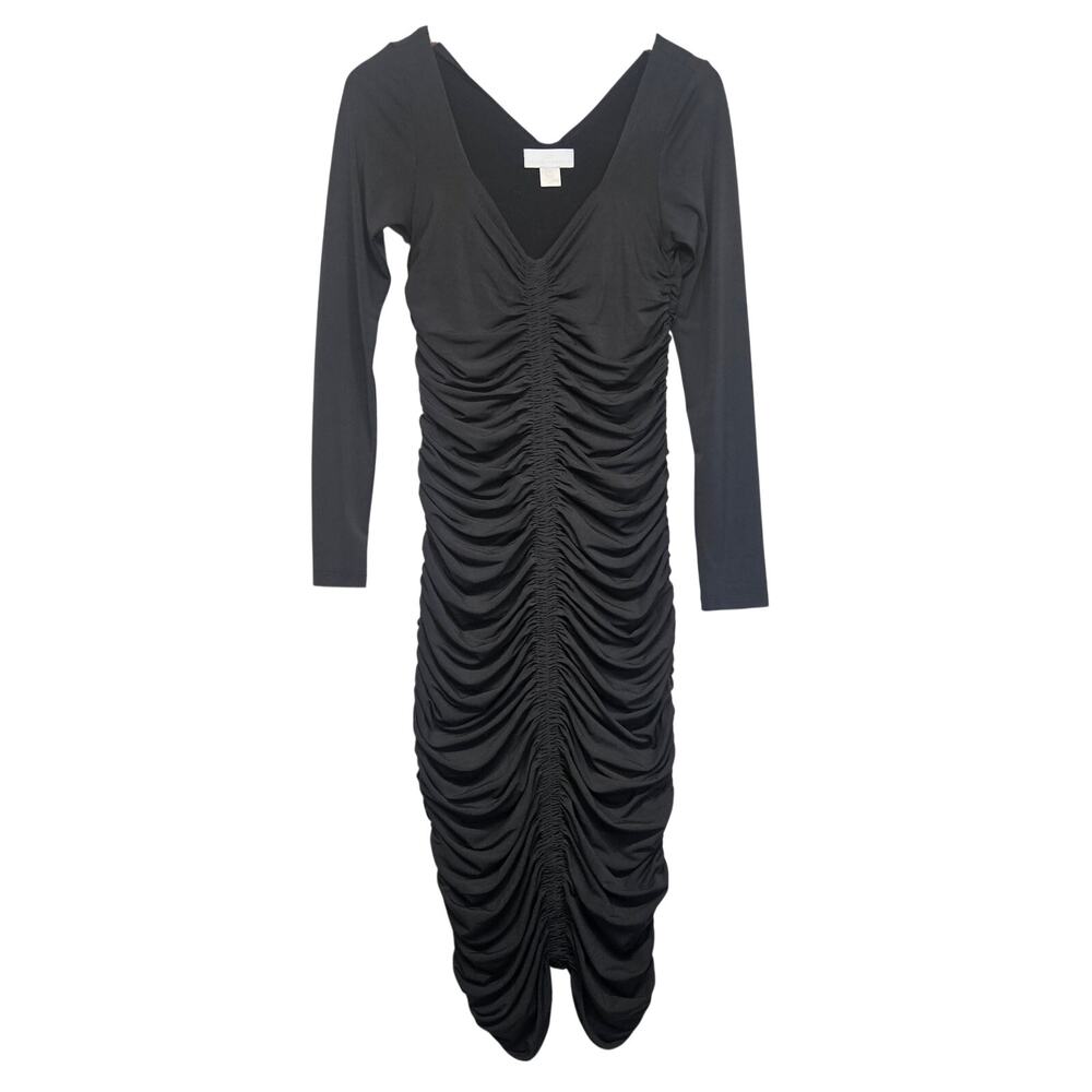 Rachel Parcell Black Ruched Long Sleeve Bodycon Midi dress Size small